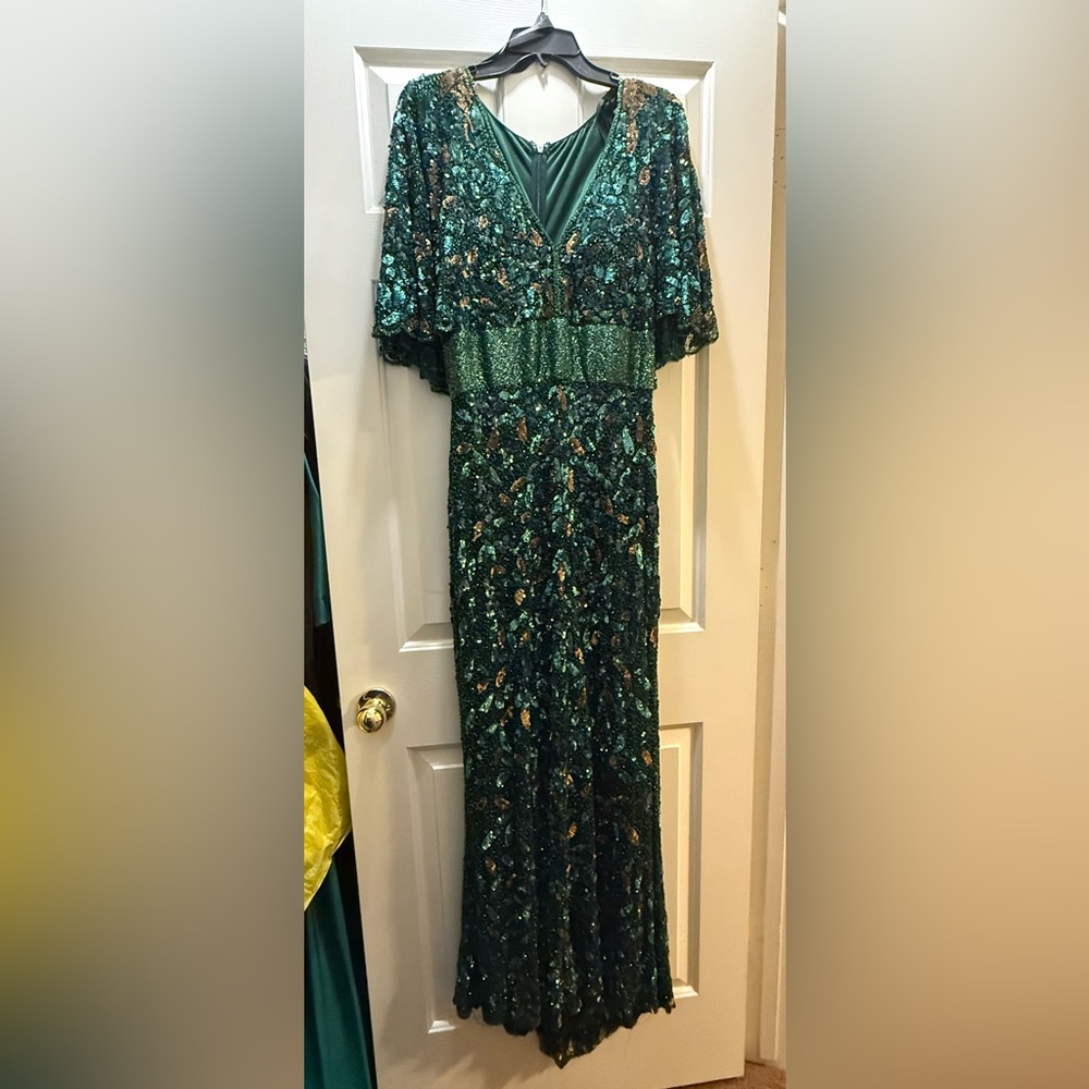 Mac Duggal Green Sequin Maxi Dress